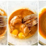 Peanut butter cookie dough mixed smooth in glass bowl