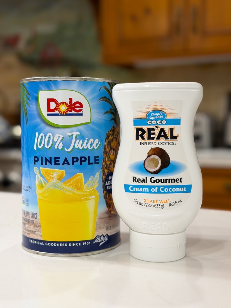 Coco real cream of coconut and Dole pineapple juice