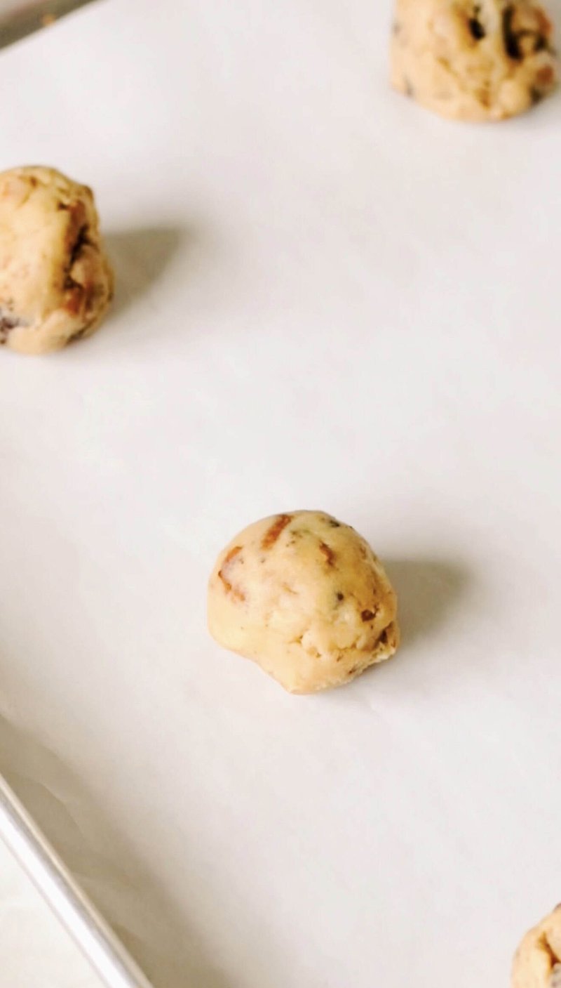 Cookie dough balls chilled and ready to bake